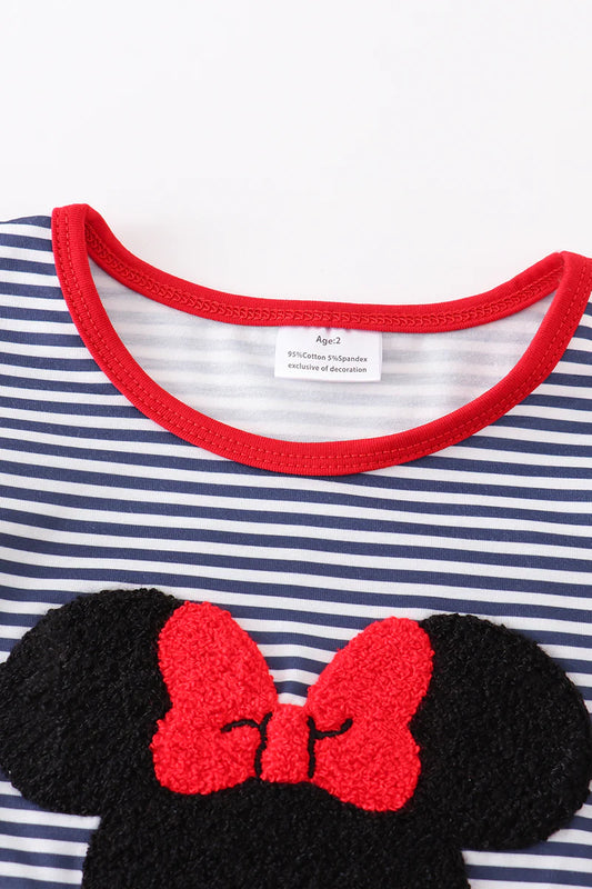 Striped French Knot Mouse Ruffle Shirt