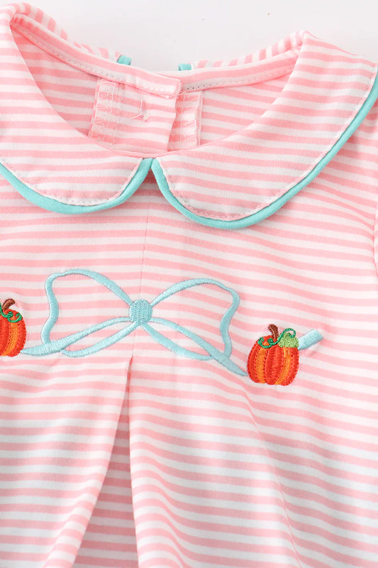 Pink Striped Embroidered Pumpkin Bubble