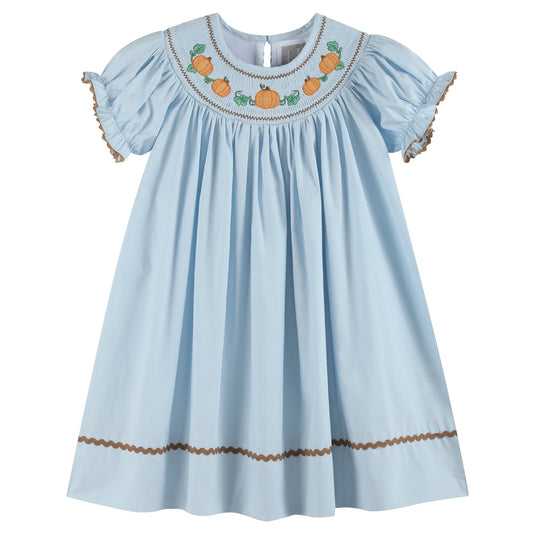 Blue Smocked Pumpkin Bishop Dress