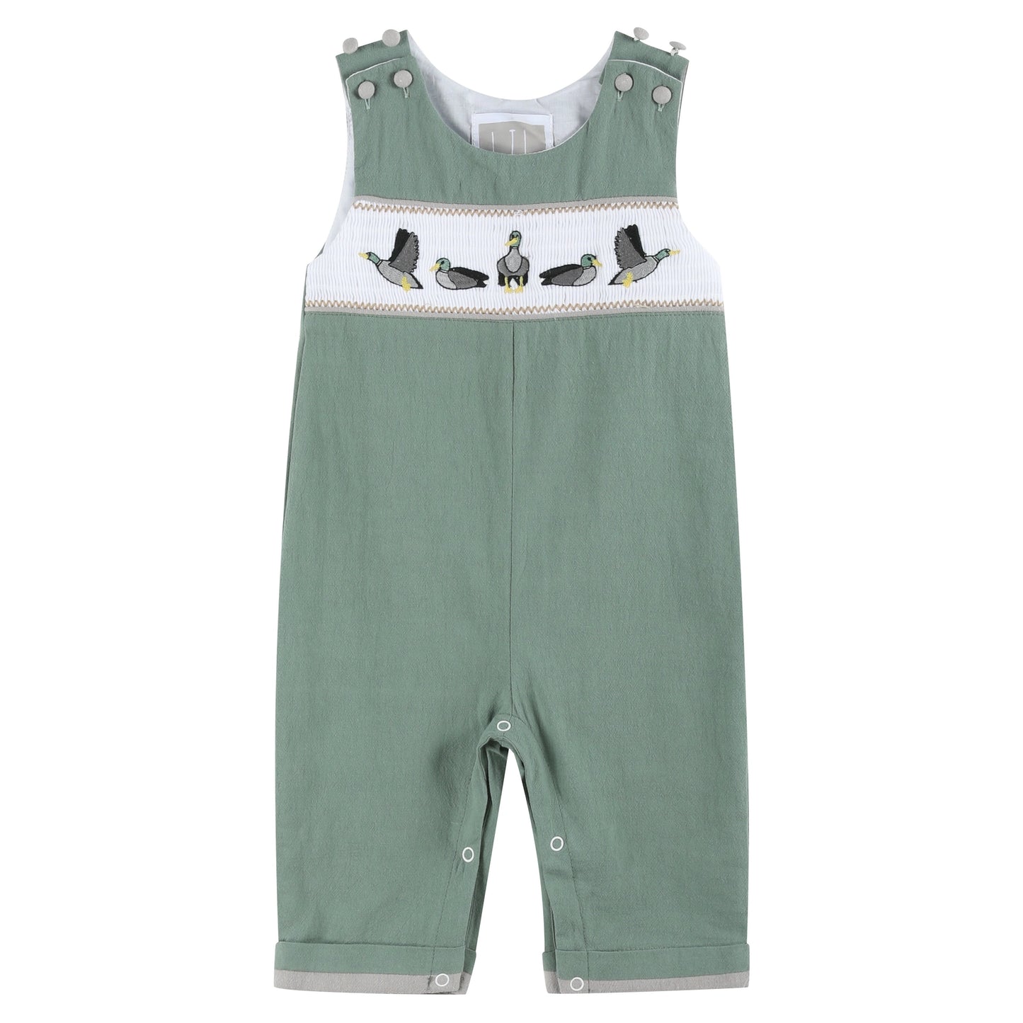 Sage Green Smocked Mallard Overalls