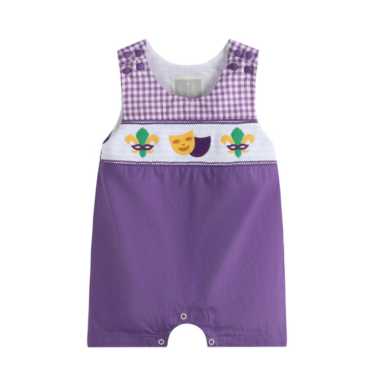 Smocked Mardi Gras Shortalls