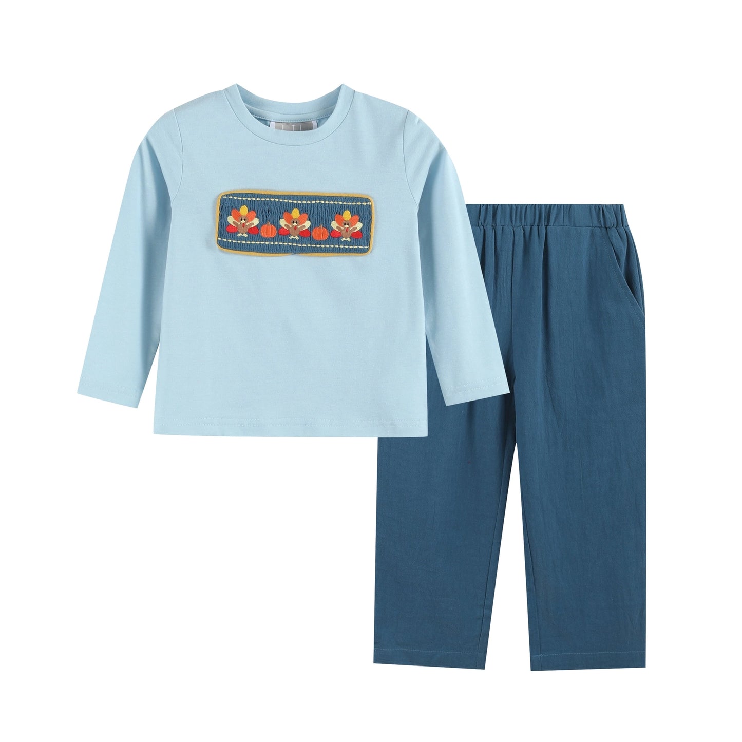 Blue Smocked Turkey Pants Set