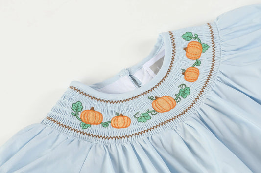 Blue Smocked Pumpkin Bloomer Set