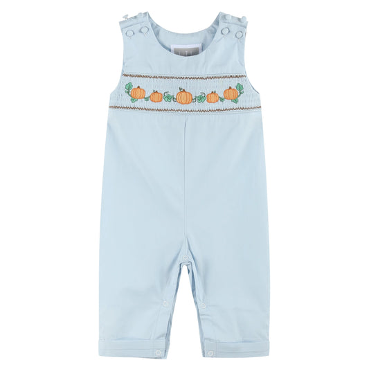 Blue Smocked Pumpkin Overalls