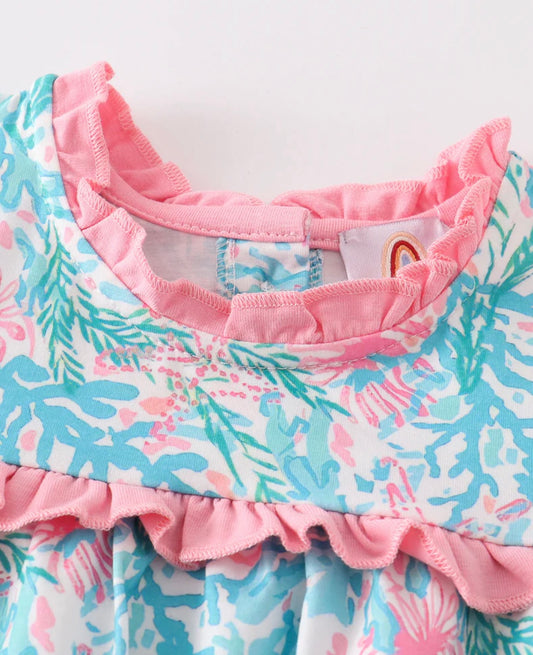 Pink and Blue Print Ruffle Bubble