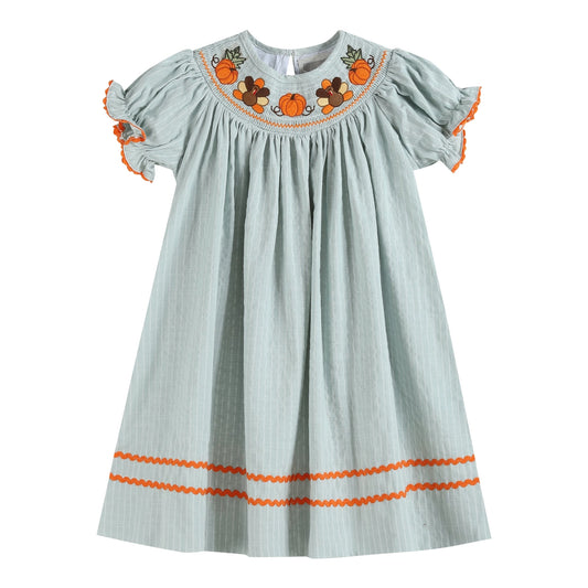 Light Blue Pinstripe Smocked Turkey Dress