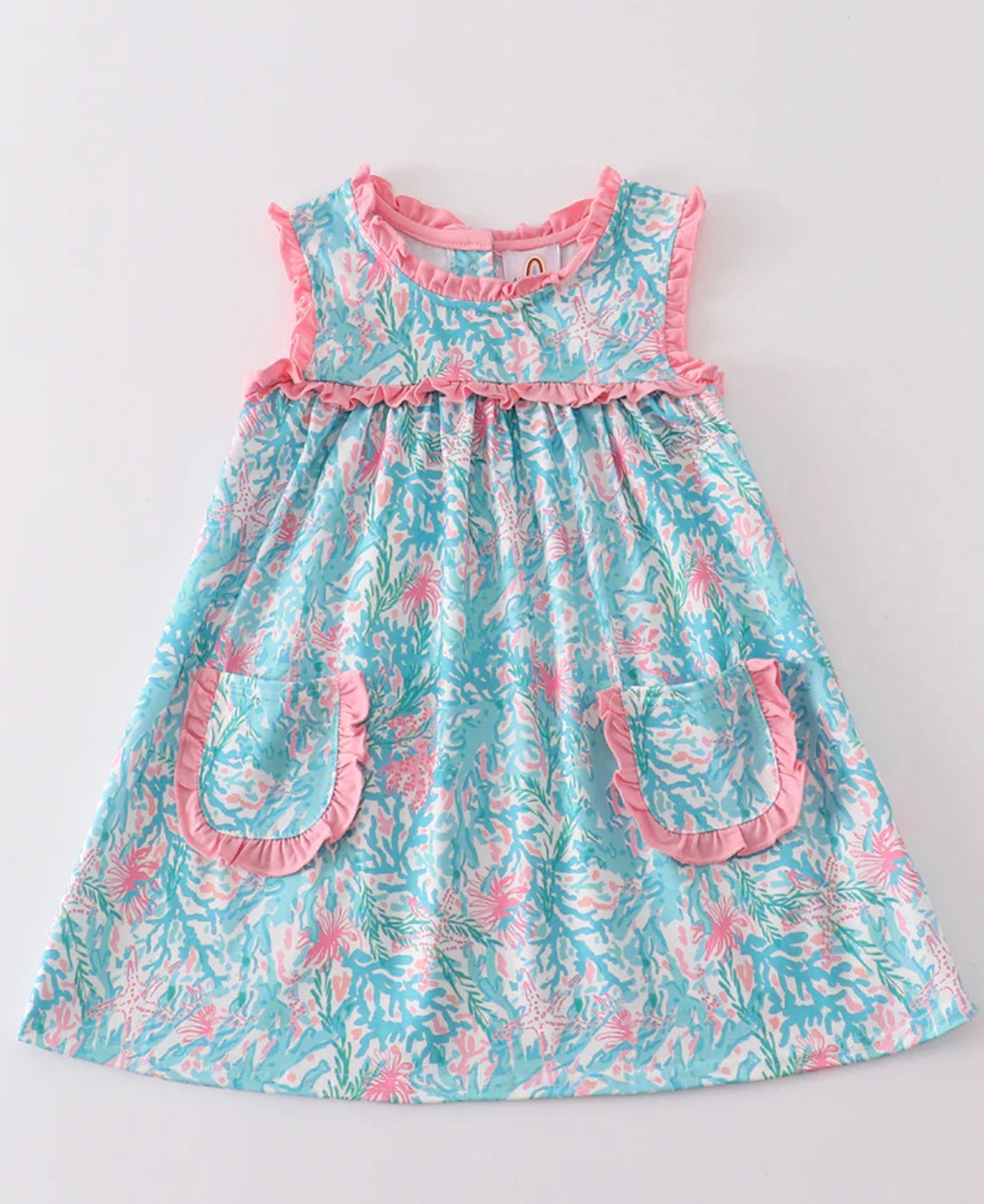 Pink and Blue Print Ruffle Dress