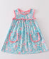 Pink and Blue Print Ruffle Dress