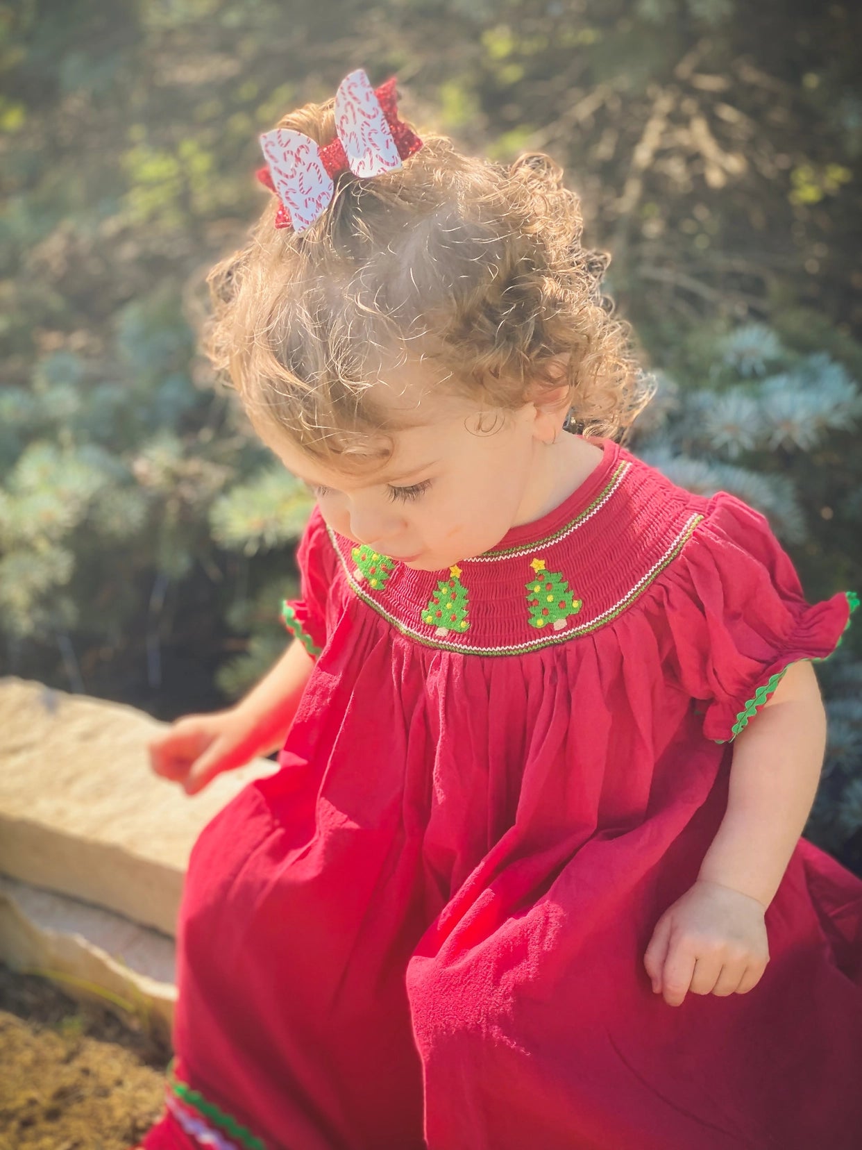 Red Smocked Christmas Tree Dress