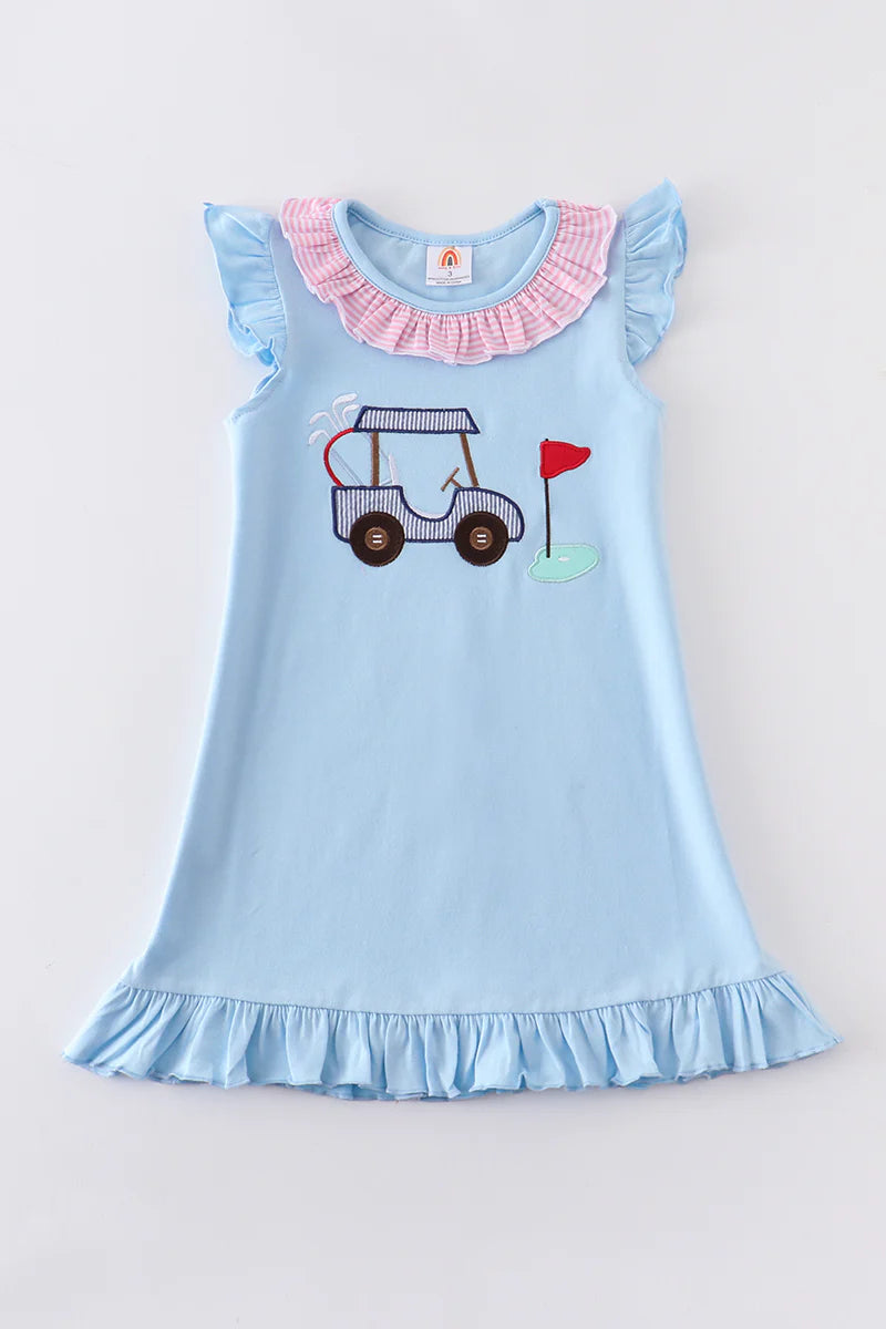 Blue Golf Applique Ruffle Dress