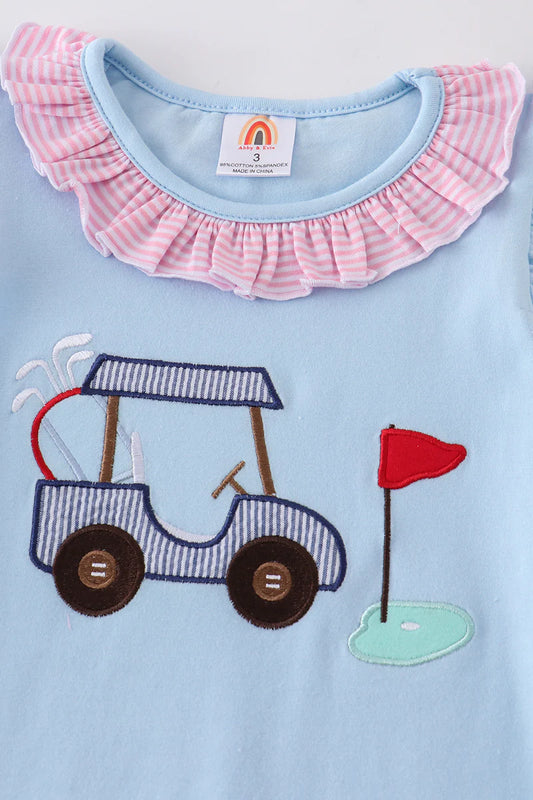 Blue Golf Applique Ruffle Dress