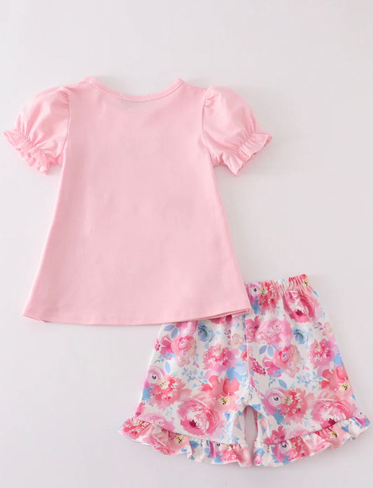 Pink Floral Back To School Shorts Set