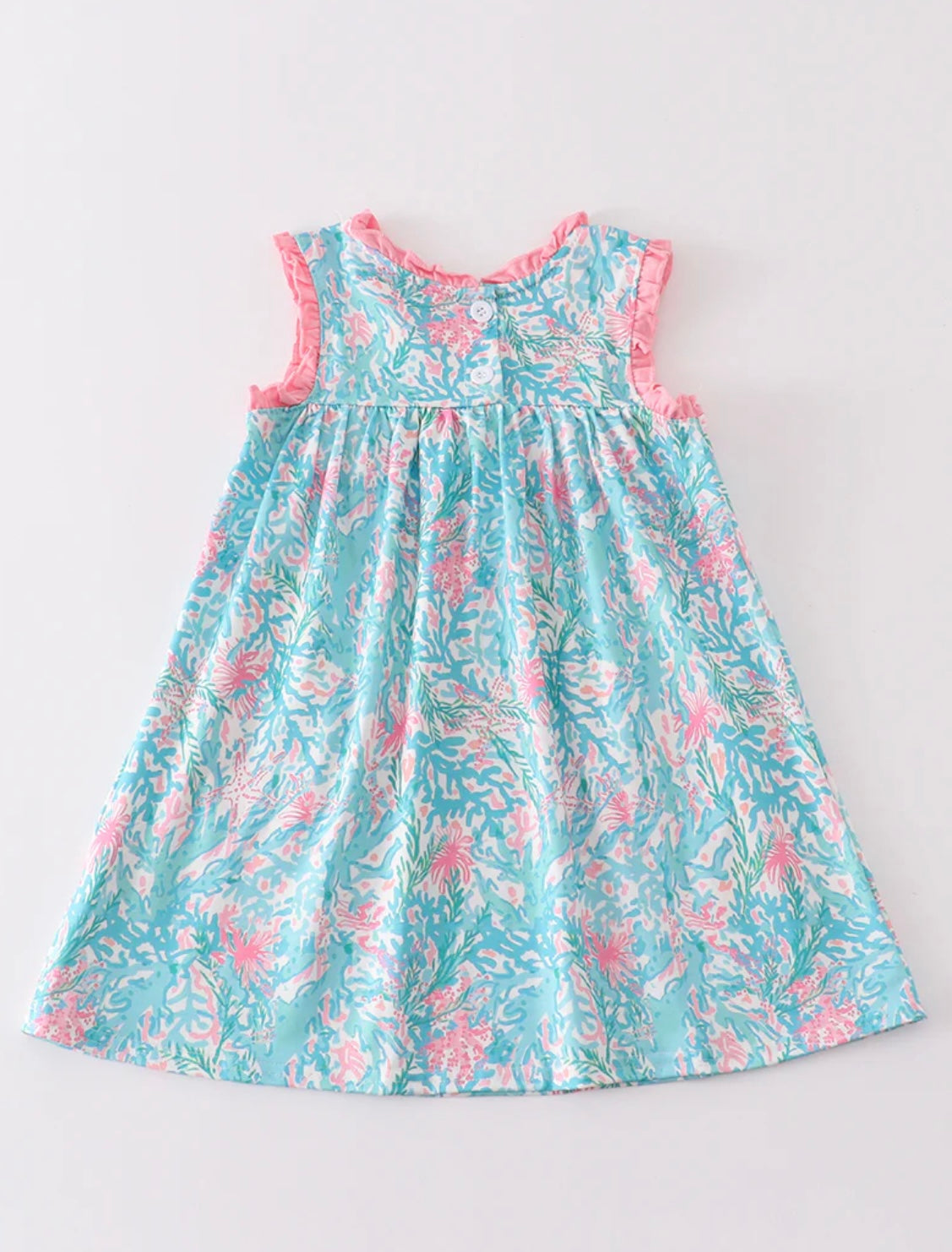 Pink and Blue Print Ruffle Dress