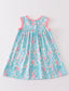 Pink and Blue Print Ruffle Dress