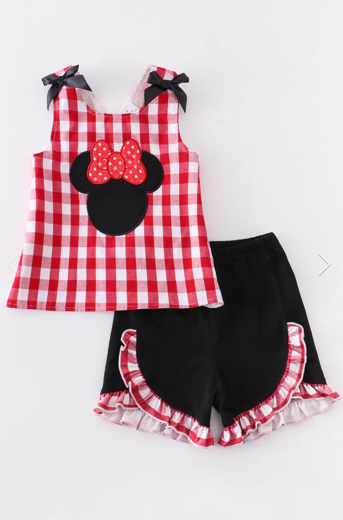 Red Plaid Mouse Ruffle Shorts Set