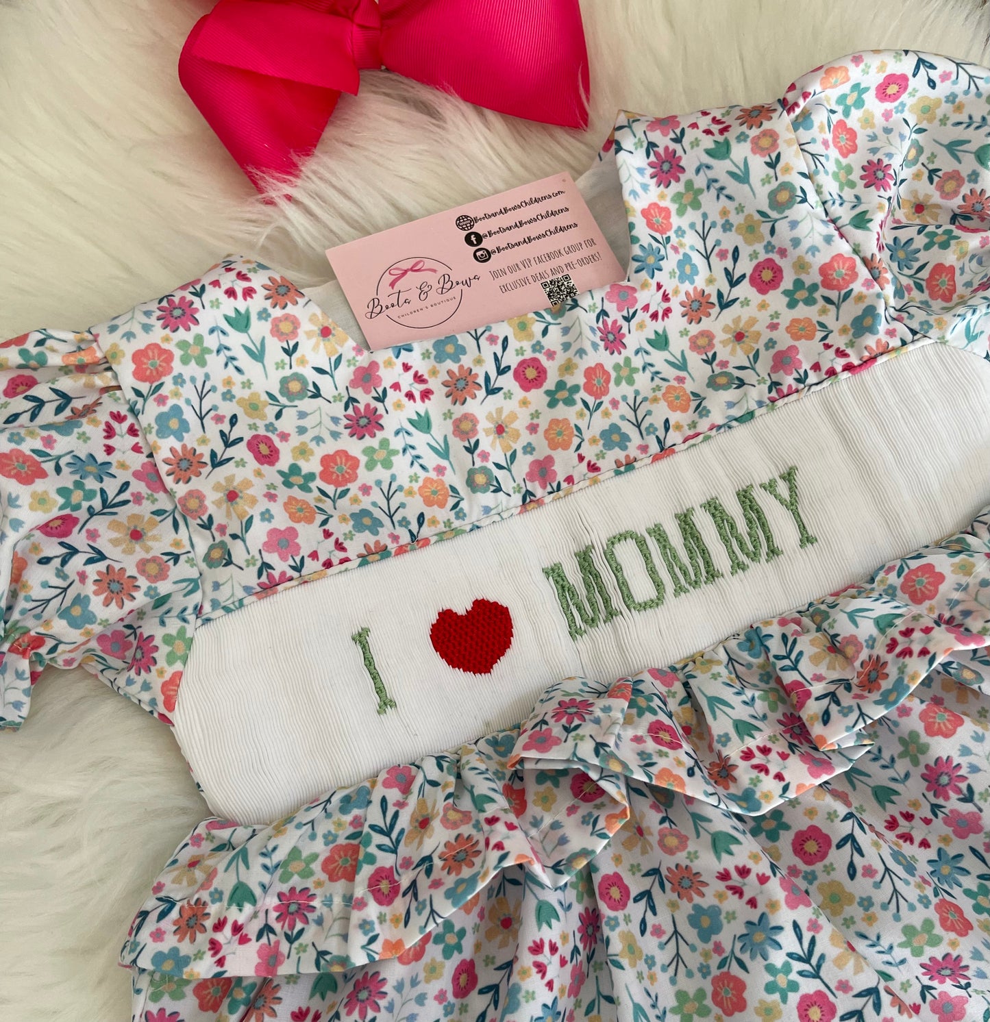 Smocked "I Love Mommy" Ruffled Shorts Set