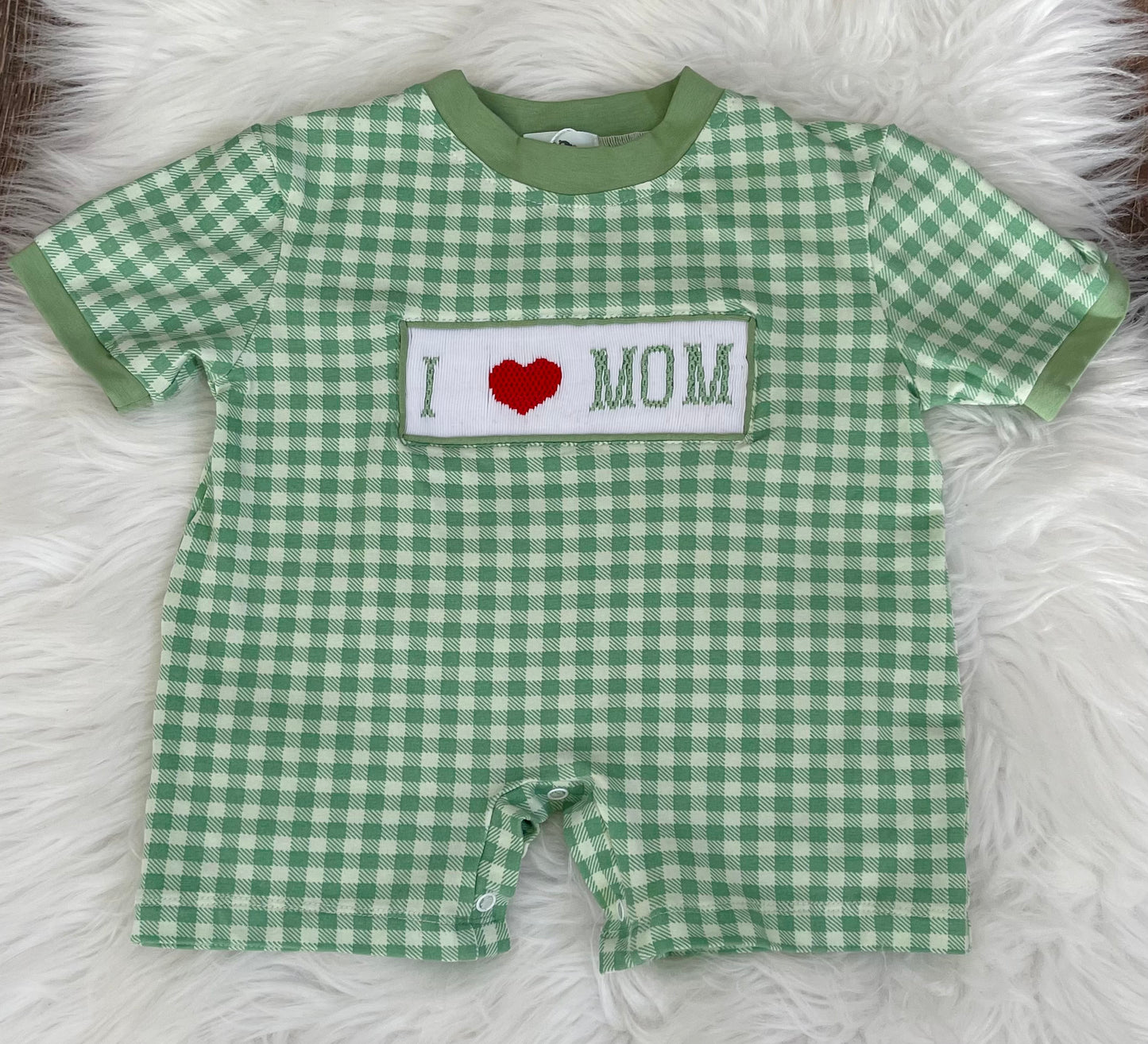 Smocked "I Love Mom" Boy's Romper