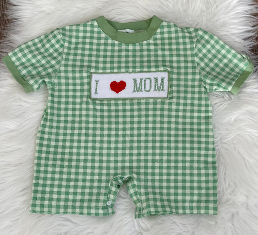 Smocked "I Love Mom" Boy's Romper