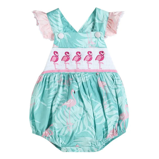 Tropical Print Smocked Flamingo Bubble