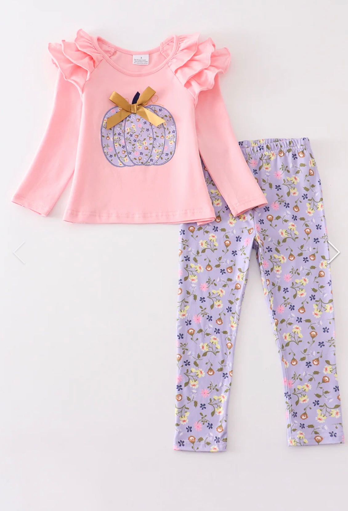 Pink Pumpkin Applique Girl Pants Set