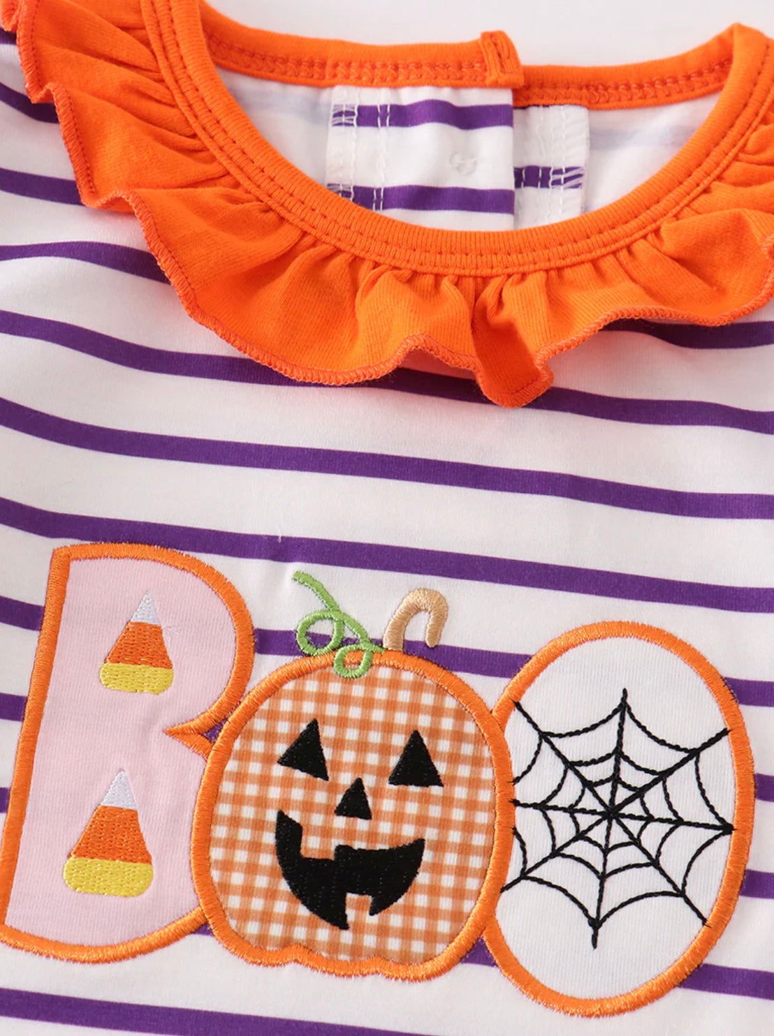 Purple Striped "BOO" Applique Girl Romper