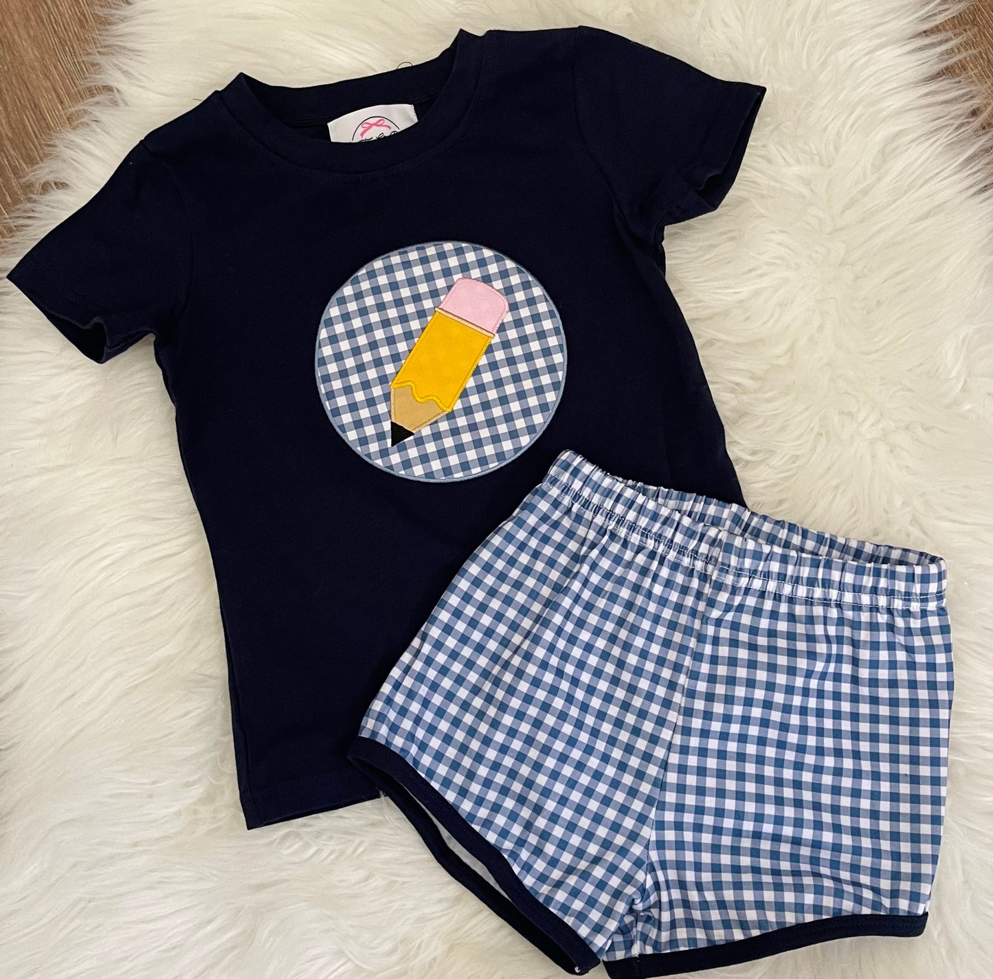 Gingham and Navy Back To School Boys Shorts Set