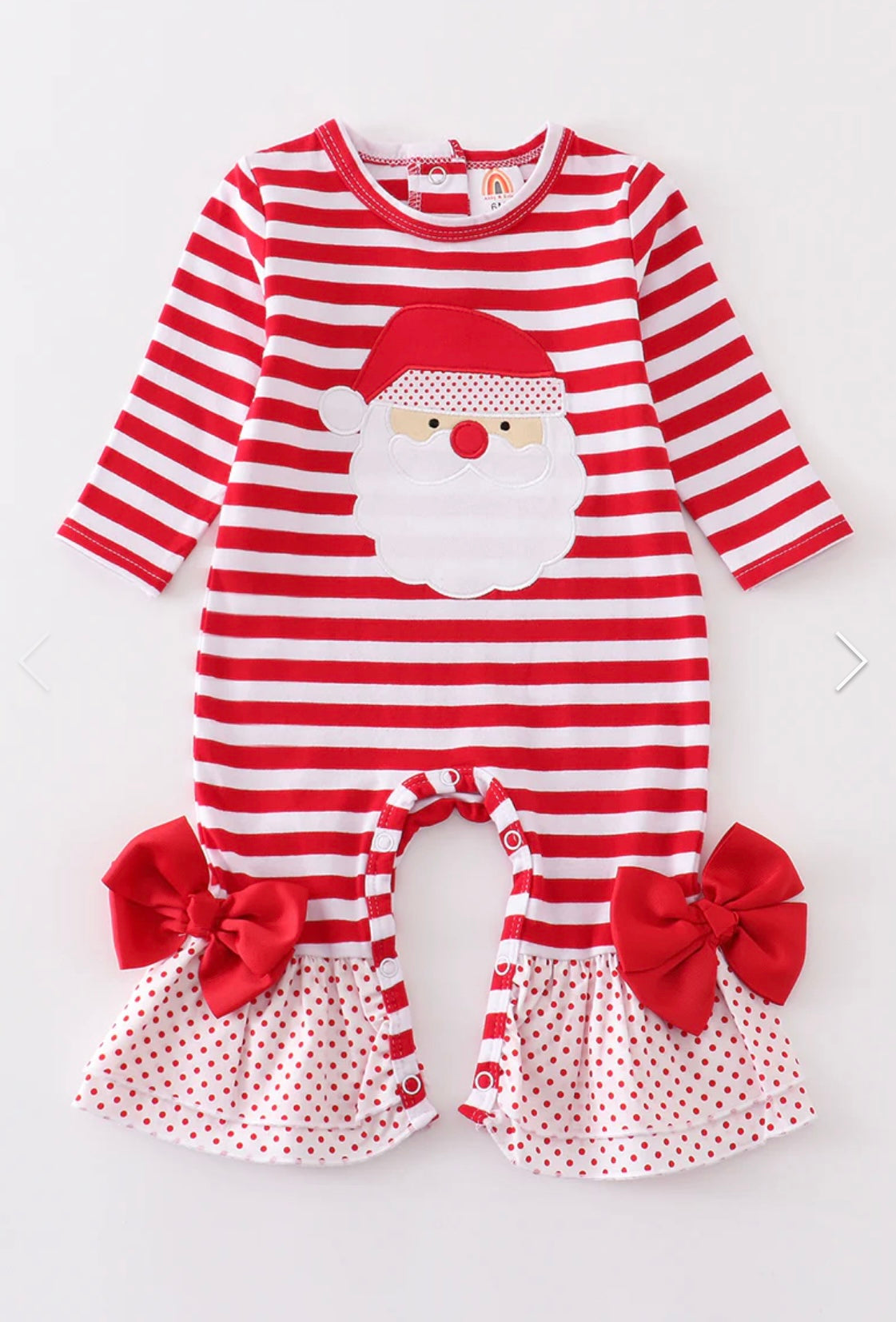 Striped Santa Claus Applique Ruffle Romper