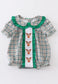 Green Plaid Embroidered Reindeer Girl Bubble