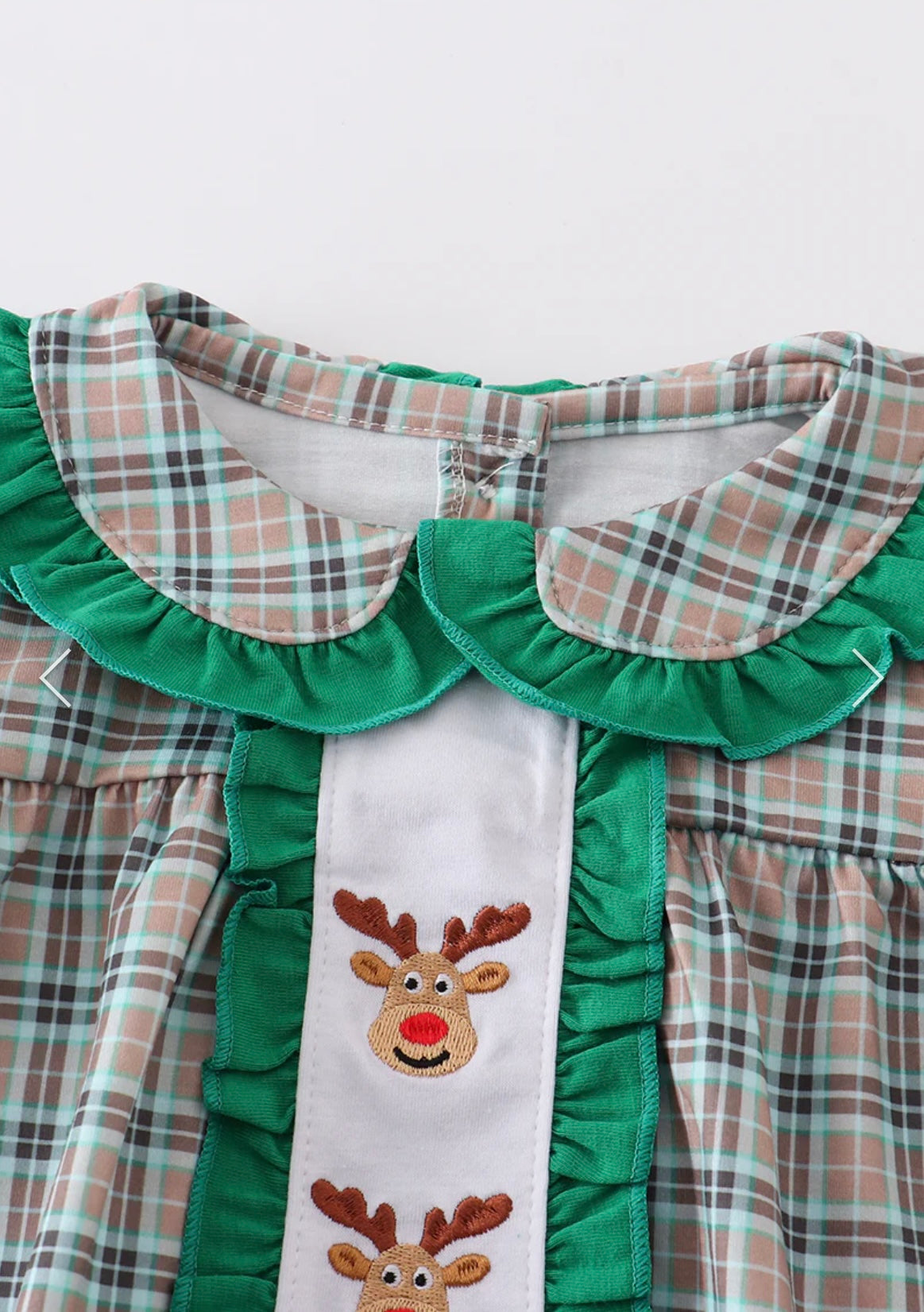 Green Plaid Embroidered Reindeer Girl Bubble