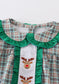 Green Plaid Embroidered Reindeer Girl Bubble