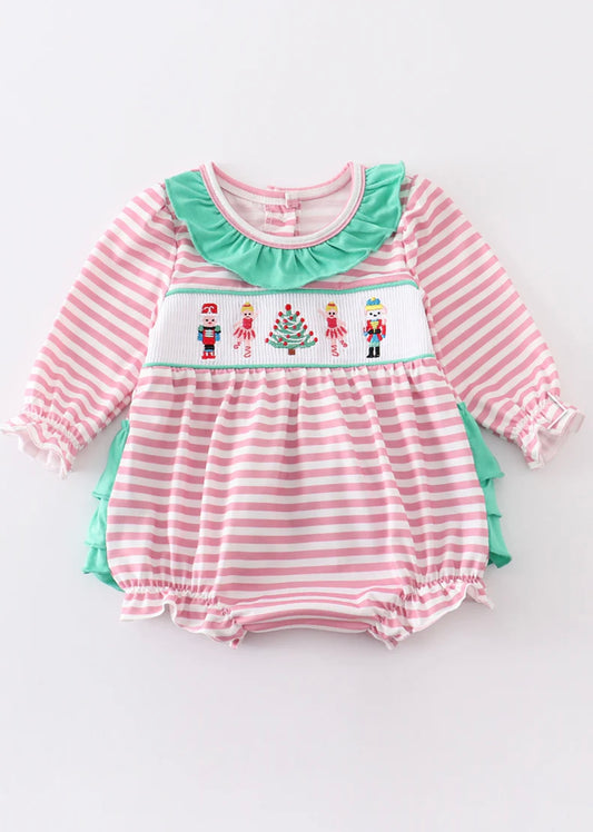 Pink Striped Smocked Nutcracker Outfit