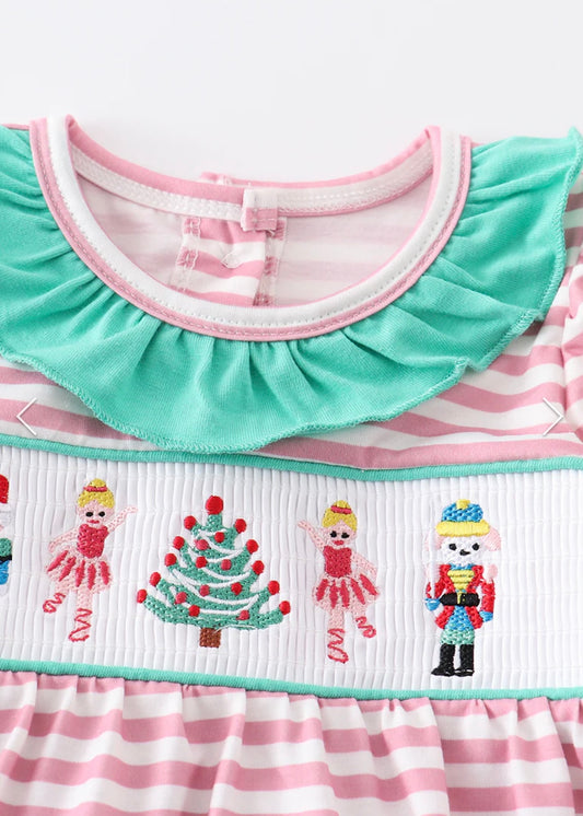 Pink Striped Smocked Nutcracker Outfit