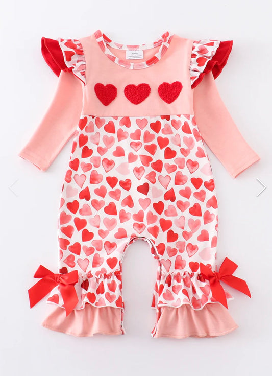 Pink Heart French Knot Romper