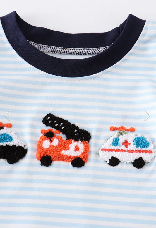 French Knot Emergency Vehicles Romper