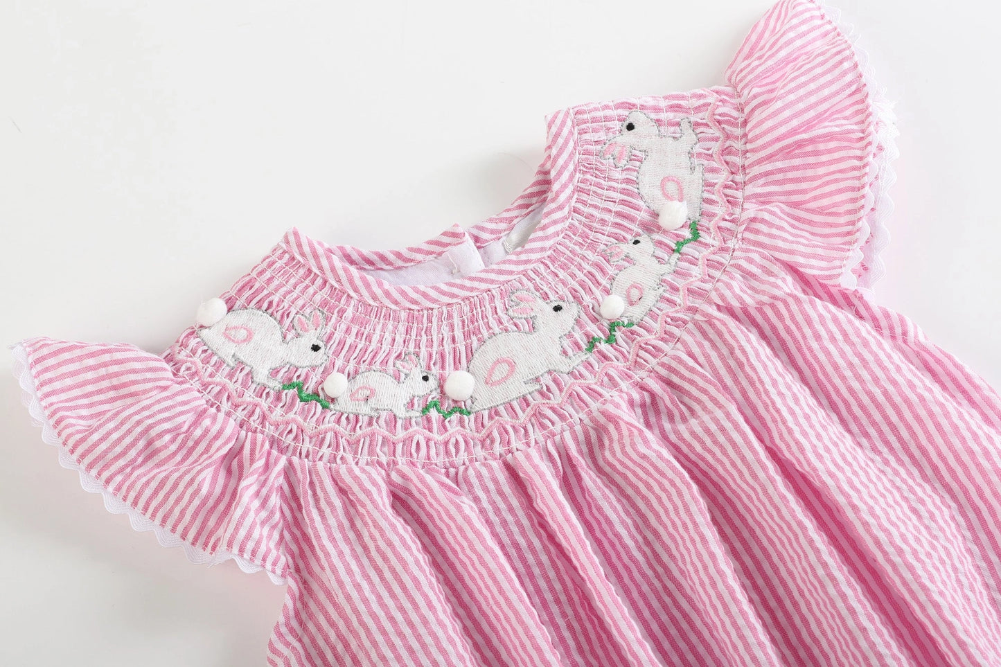 Pink Seersucker Smocked Bunny Bubble