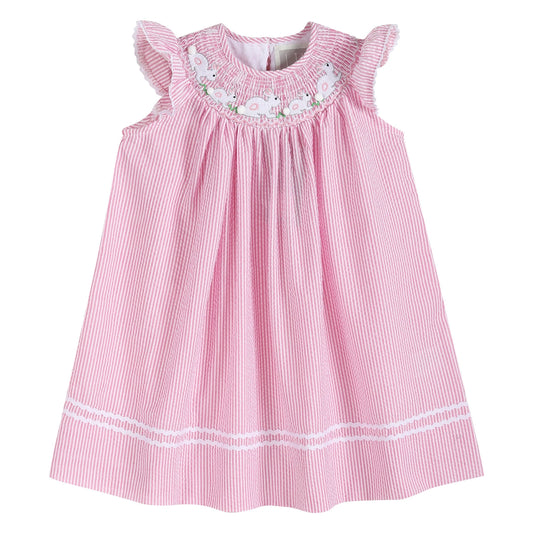 Pink Seersucker Smocked Bunny Dress