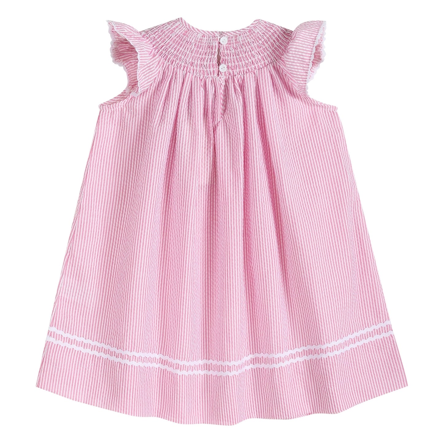 Pink Seersucker Smocked Bunny Dress