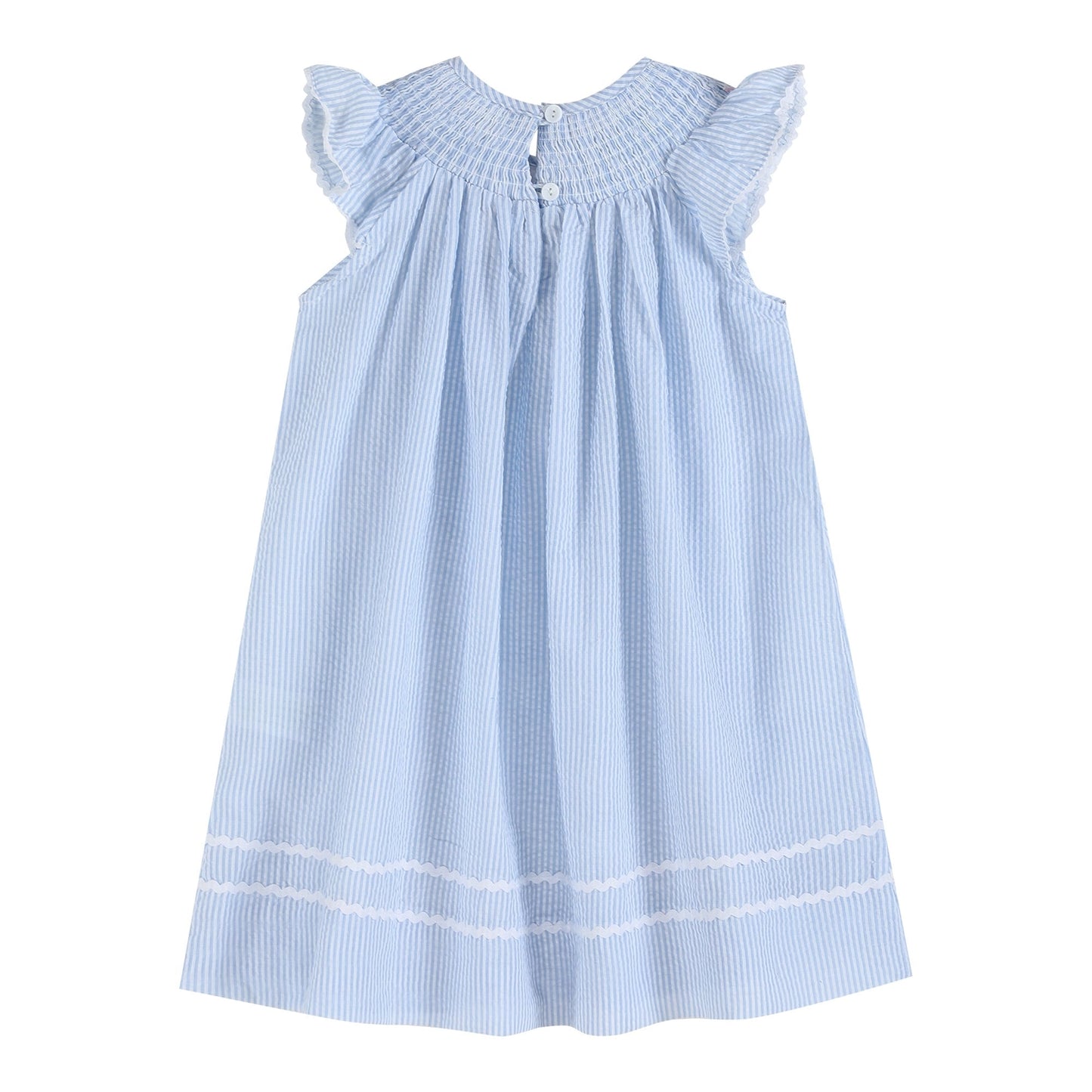 Blue Seersucker Smocked Bunny Dress