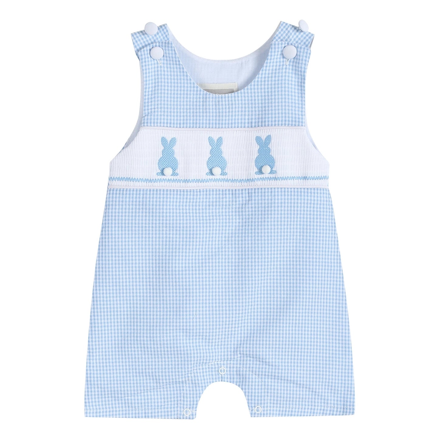 Blue Gingham Smocked Bunny Shortalls