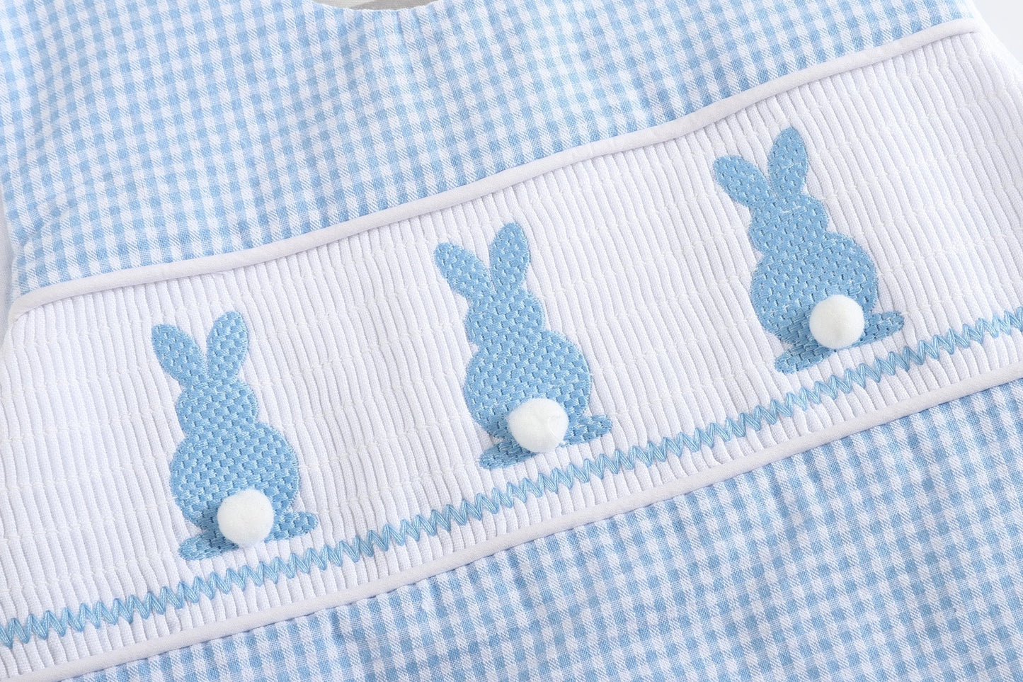 Blue Gingham Smocked Bunny Shortalls