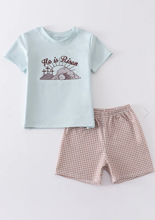 He Is Risen Embroidered Shorts Set