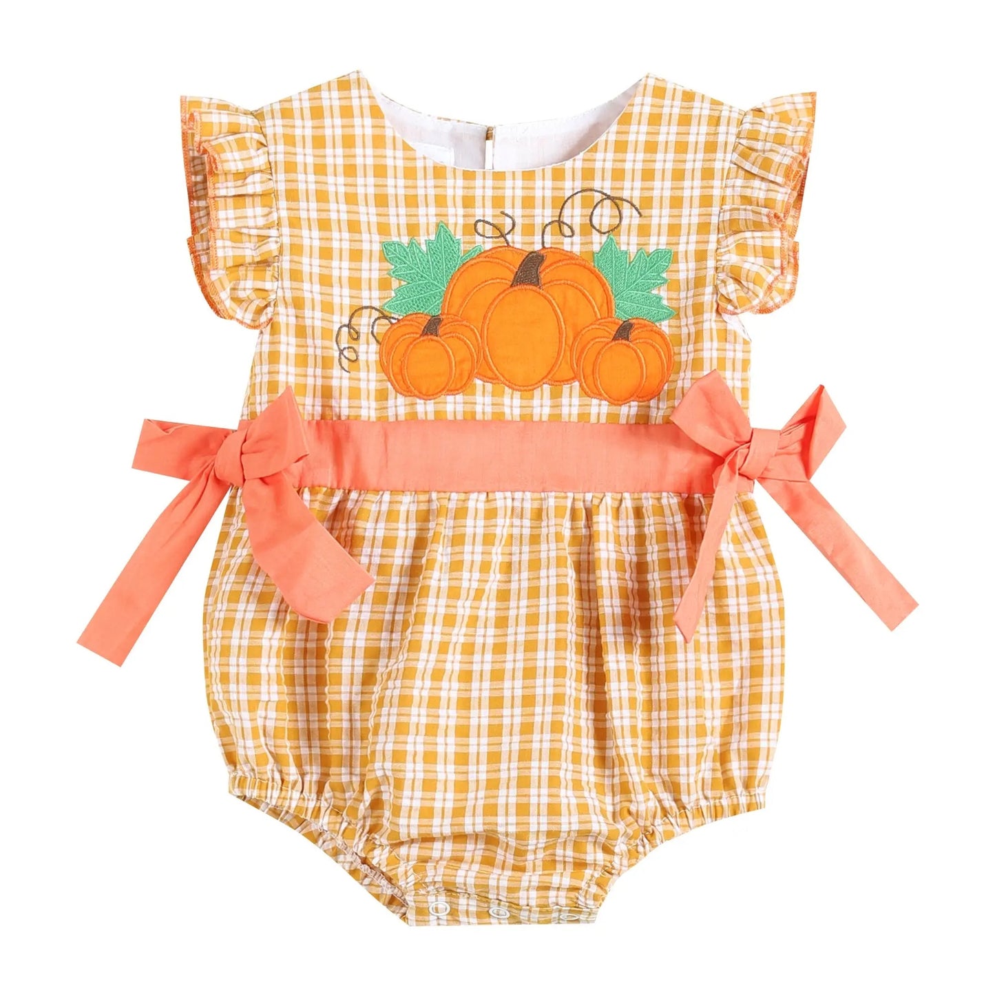 Orange Gingham Pumpkin Ruffle Bubble