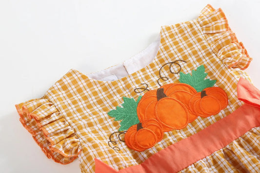 Orange Gingham Pumpkin Ruffle Bubble