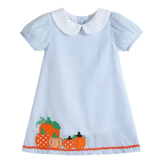 Light Blue Seersucker Pumpkin Dress