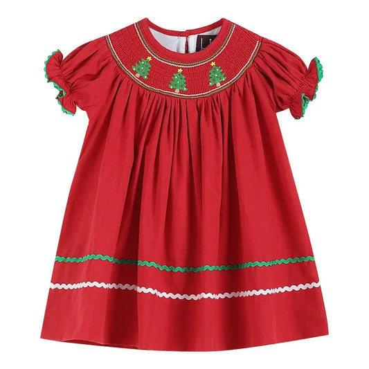 Red Smocked Christmas Tree Dress