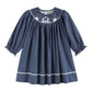 Navy Blue Smocked Nativity Bishop Dress