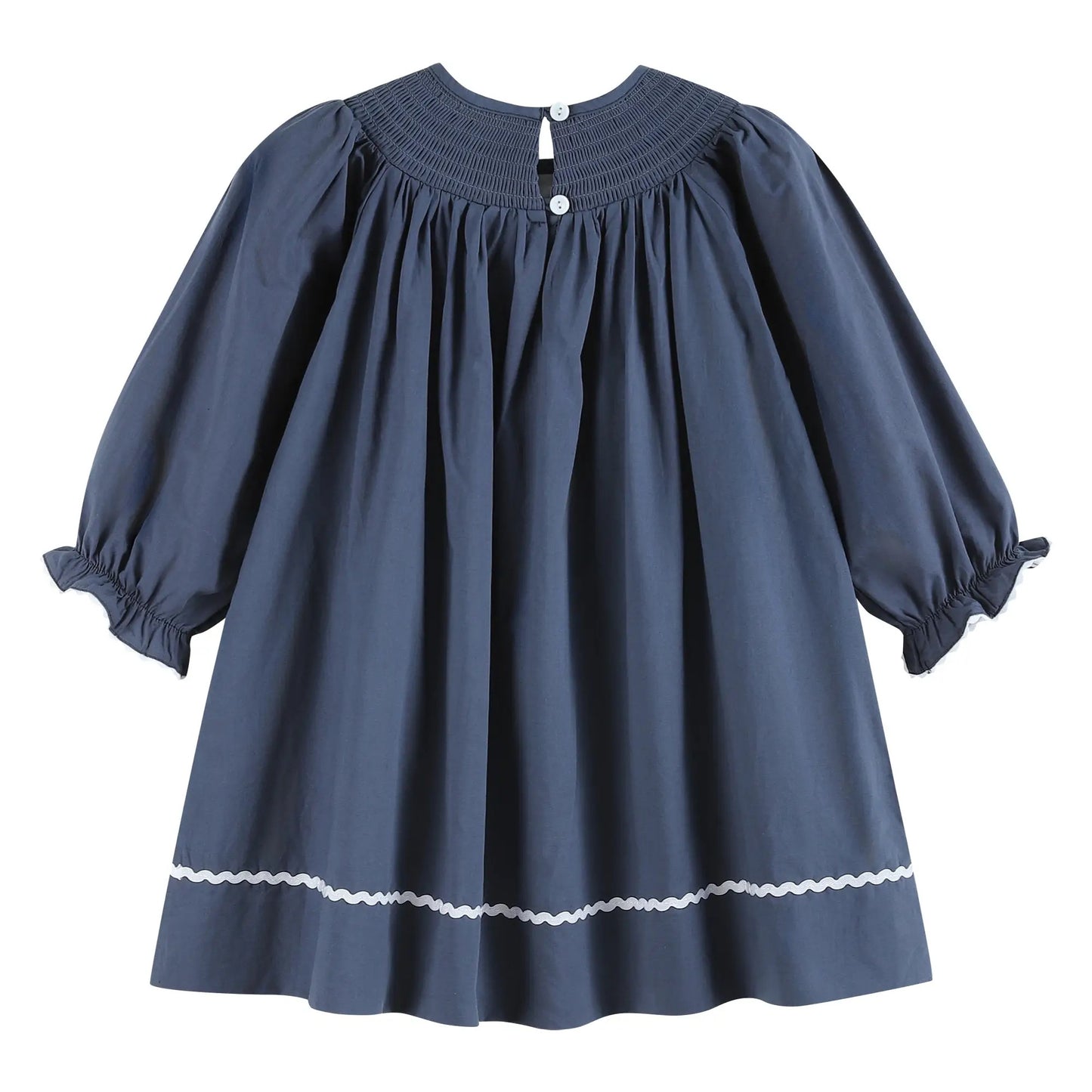 Navy Blue Smocked Nativity Bishop Dress