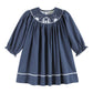 Navy Smocked Nativity Bishop Dress