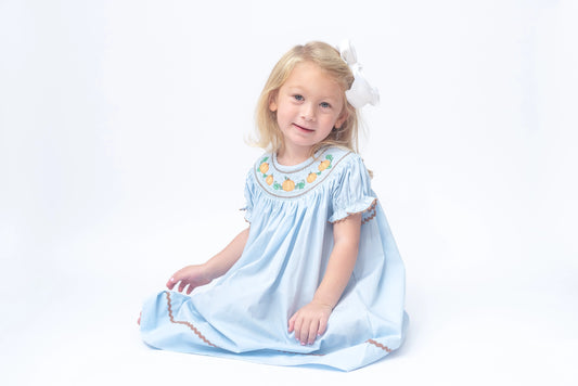 Blue Smocked Pumpkin Bishop Dress