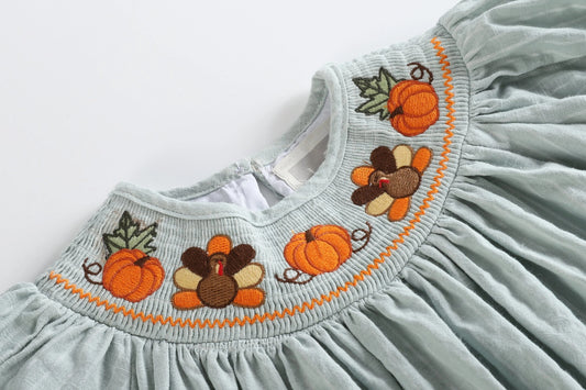 Light Blue Pinstripe Smocked Turkey Dress